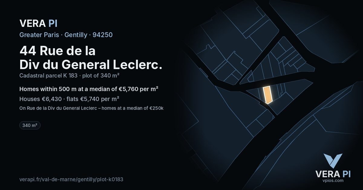 44 Rue de la Div du General Leclerc, Gentilly at night – the plot lit, the parcels around coloured by the prices near them