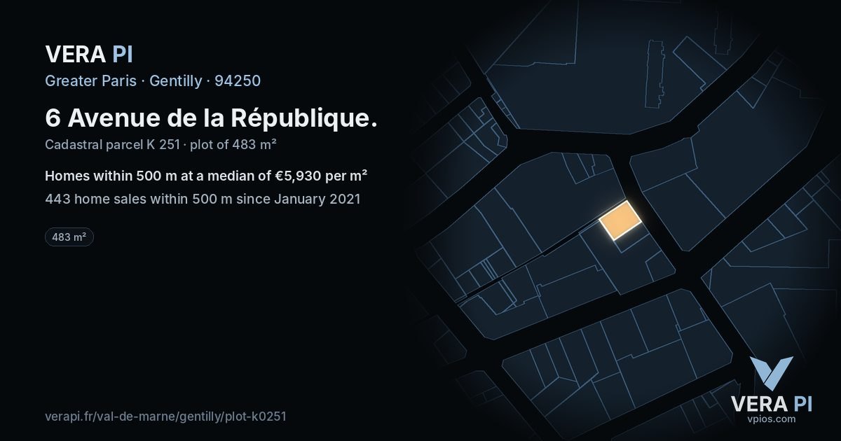 6 Avenue de la République, Gentilly at night – the plot lit, the parcels around coloured by the prices near them