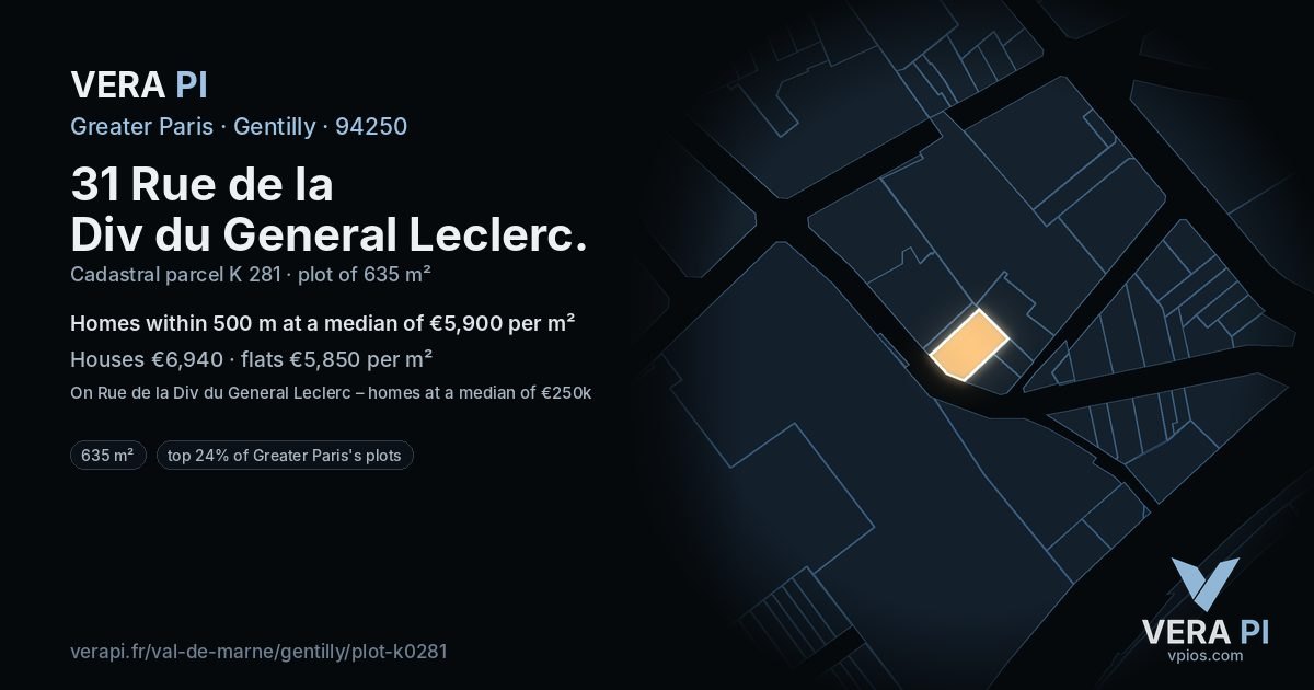 31 Rue de la Div du General Leclerc, Gentilly at night – the plot lit, the parcels around coloured by the prices near them