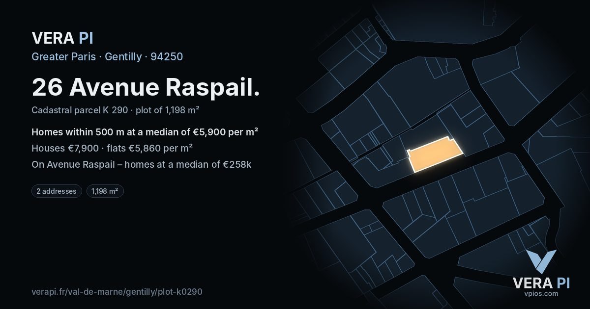 26 Avenue Raspail, Gentilly at night – the plot lit, the parcels around coloured by the prices near them