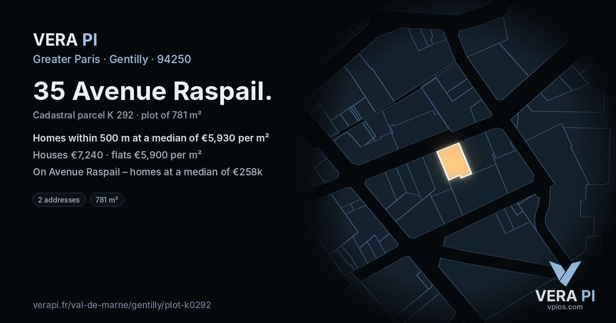 35 Avenue Raspail, Gentilly at night – the plot lit, the parcels around coloured by the prices near them