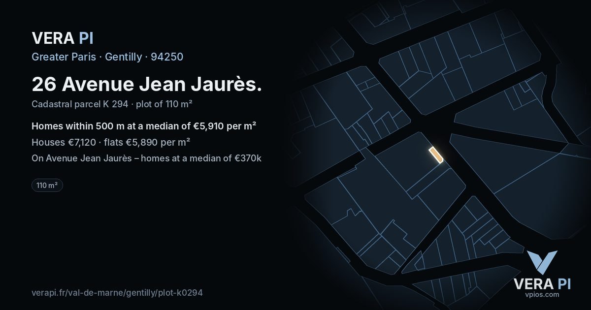 26 Avenue Jean Jaurès, Gentilly at night – the plot lit, the parcels around coloured by the prices near them