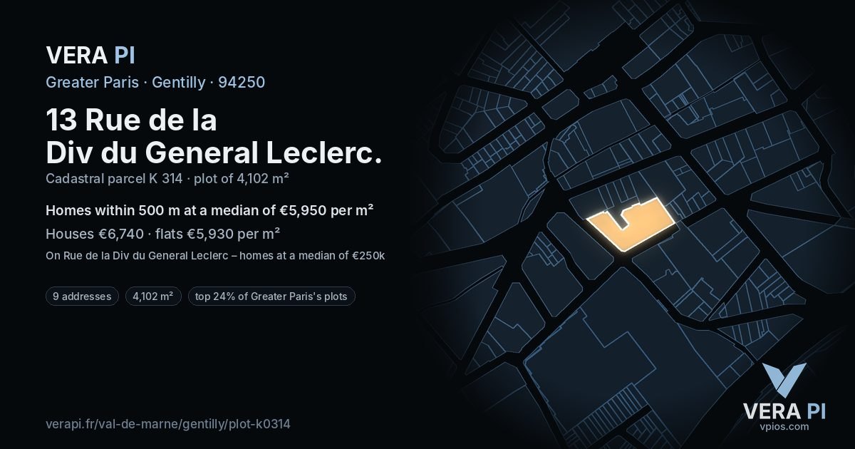 13 Rue de la Div du General Leclerc, Gentilly at night – the plot lit, the parcels around coloured by the prices near them