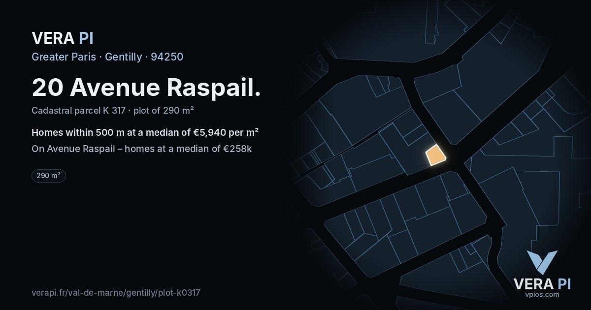 20 Avenue Raspail, Gentilly at night – the plot lit, the parcels around coloured by the prices near them