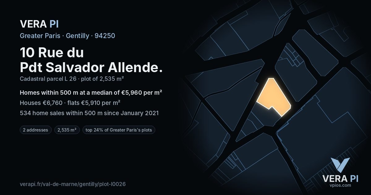 10 Rue du Pdt Salvador Allende, Gentilly at night – the plot lit, the parcels around coloured by the prices near them
