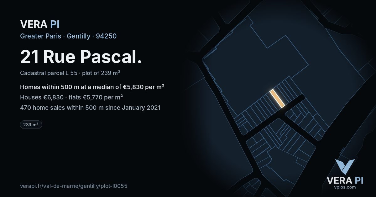 21 Rue Pascal, Gentilly at night – the plot lit, the parcels around coloured by the prices near them
