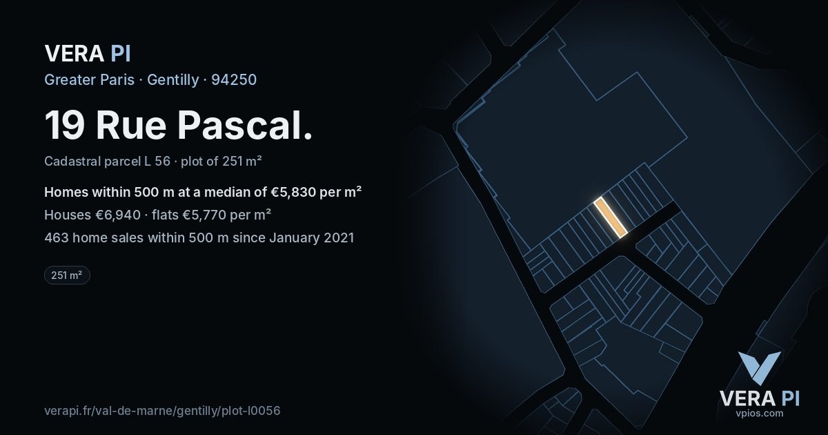 19 Rue Pascal, Gentilly at night – the plot lit, the parcels around coloured by the prices near them