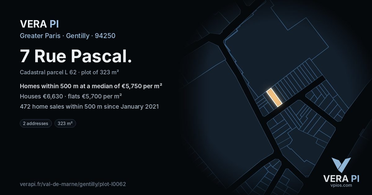 7 Rue Pascal, Gentilly at night – the plot lit, the parcels around coloured by the prices near them