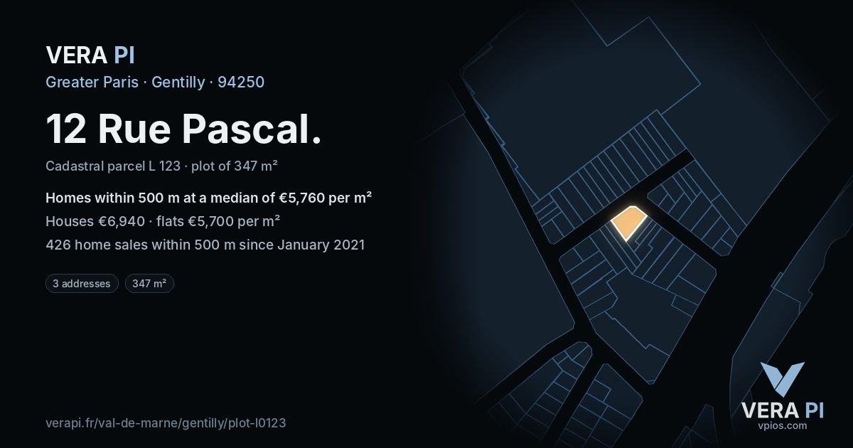 12 Rue Pascal, Gentilly at night – the plot lit, the parcels around coloured by the prices near them