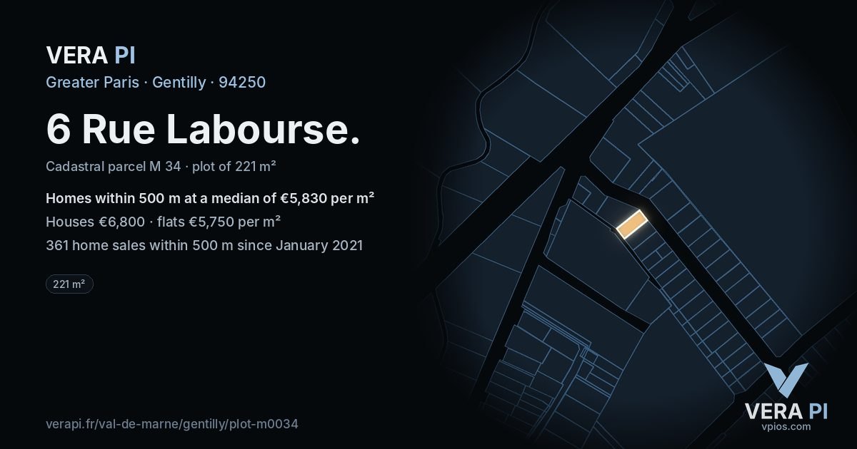 6 Rue Labourse, Gentilly at night – the plot lit, the parcels around coloured by the prices near them