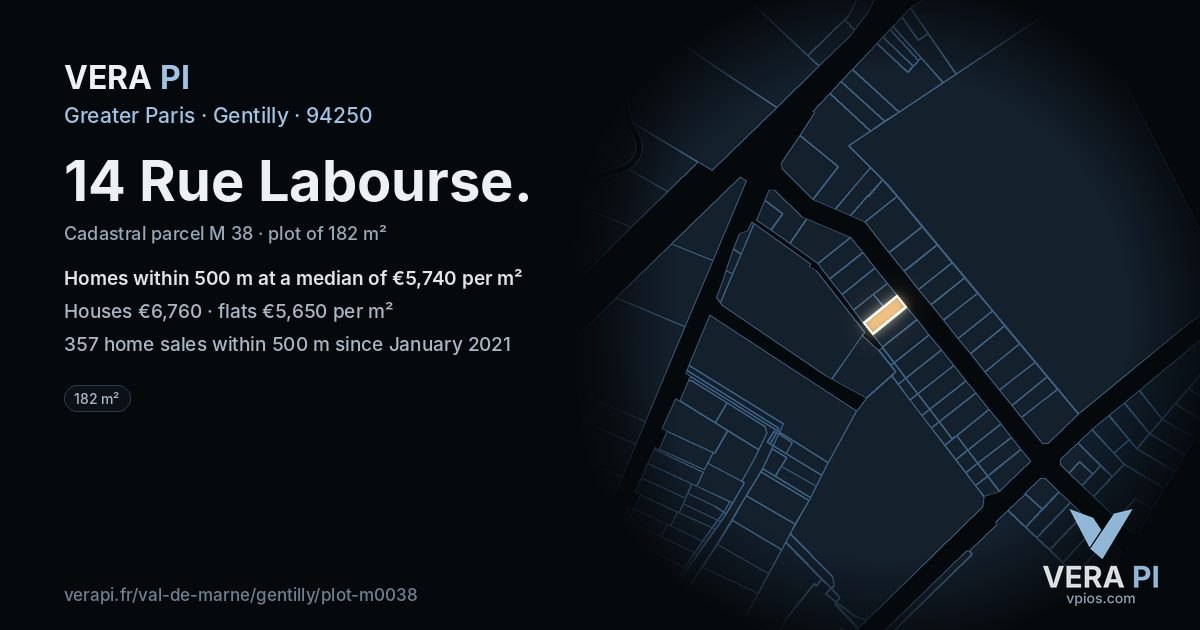 14 Rue Labourse, Gentilly at night – the plot lit, the parcels around coloured by the prices near them