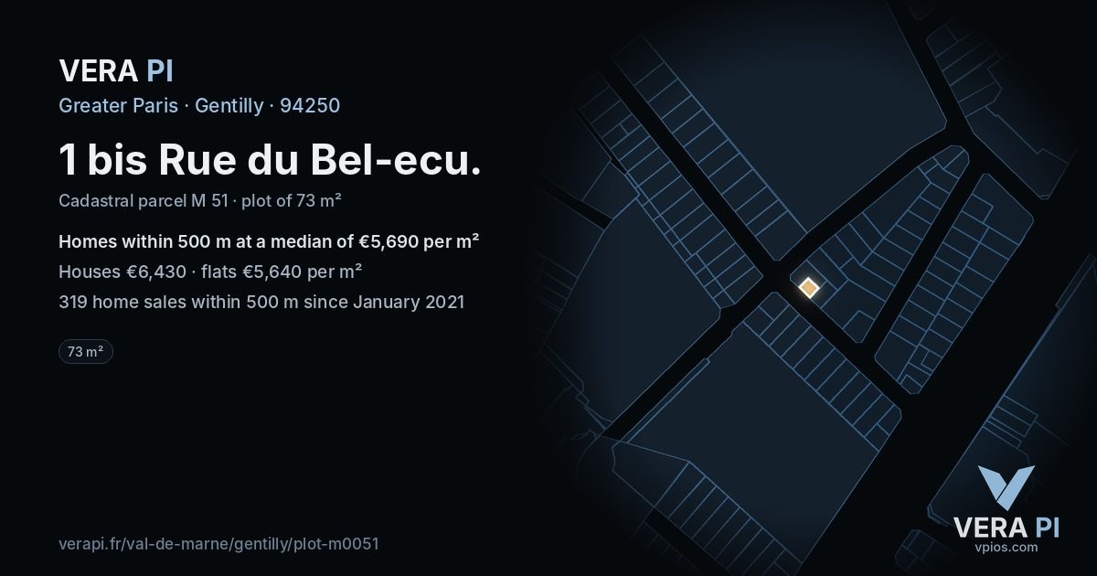 1 bis Rue du Bel-ecu, Gentilly at night – the plot lit, the parcels around coloured by the prices near them