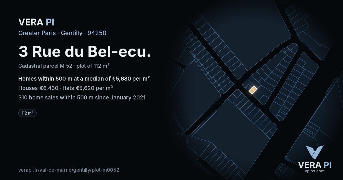 3 Rue du Bel-ecu, Gentilly at night – the plot lit, the parcels around coloured by the prices near them