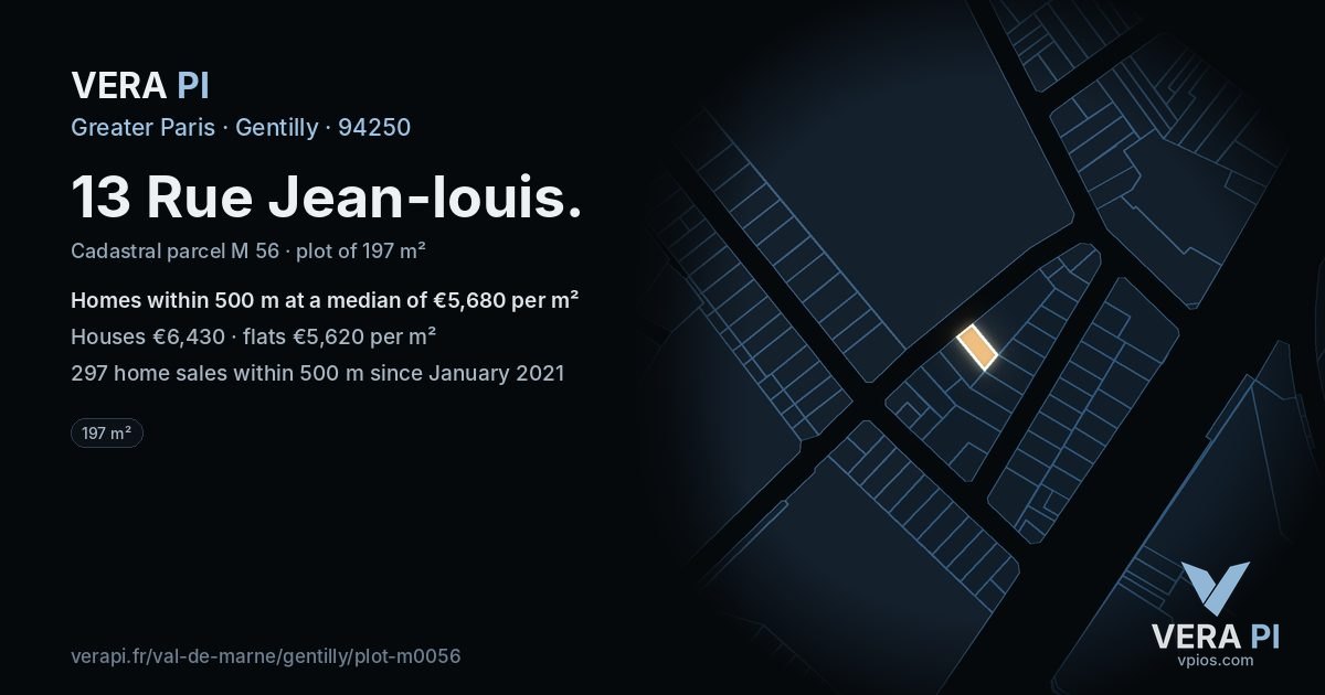 13 Rue Jean-louis, Gentilly at night – the plot lit, the parcels around coloured by the prices near them