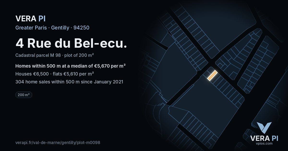 4 Rue du Bel-ecu, Gentilly at night – the plot lit, the parcels around coloured by the prices near them