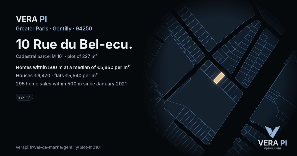 10 Rue du Bel-ecu, Gentilly at night – the plot lit, the parcels around coloured by the prices near them