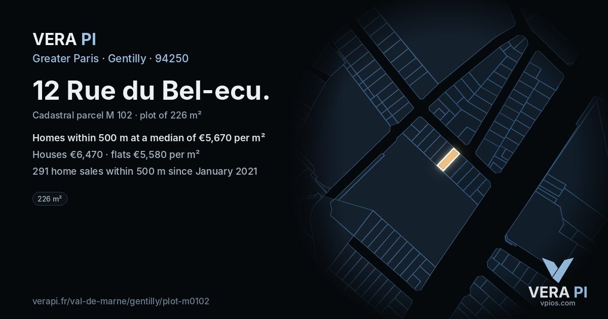 12 Rue du Bel-ecu, Gentilly at night – the plot lit, the parcels around coloured by the prices near them