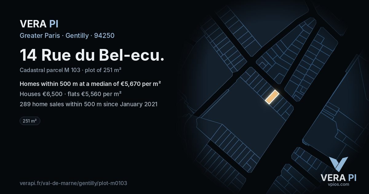 14 Rue du Bel-ecu, Gentilly at night – the plot lit, the parcels around coloured by the prices near them