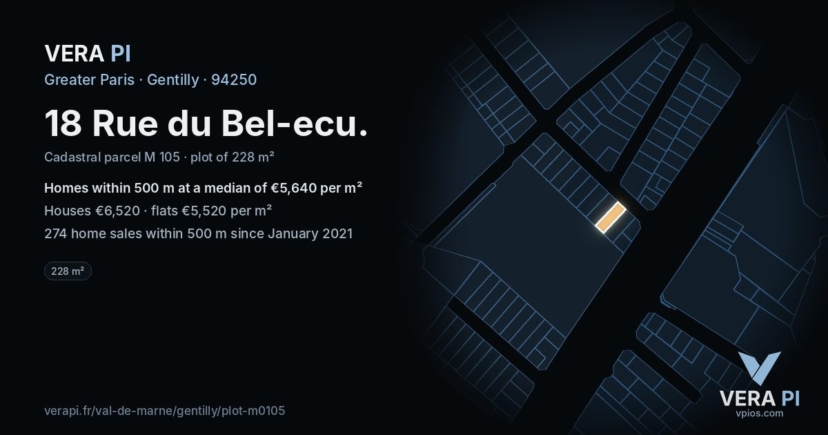 18 Rue du Bel-ecu, Gentilly at night – the plot lit, the parcels around coloured by the prices near them