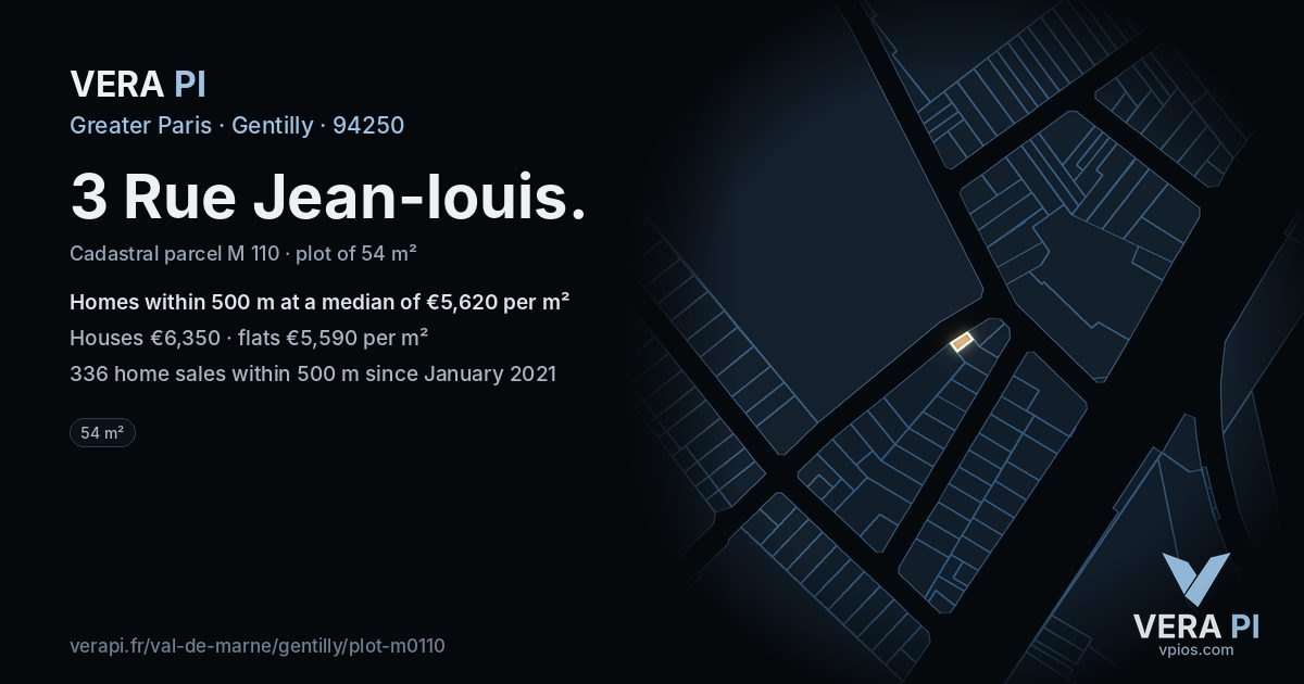3 Rue Jean-louis, Gentilly at night – the plot lit, the parcels around coloured by the prices near them