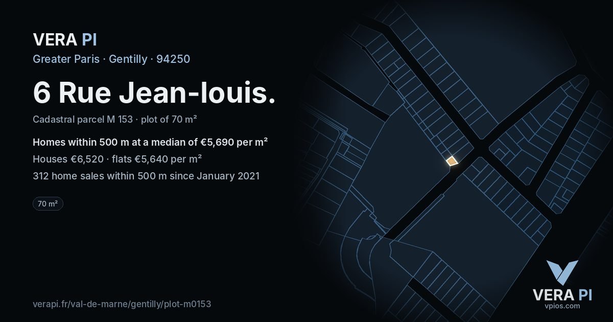 6 Rue Jean-louis, Gentilly at night – the plot lit, the parcels around coloured by the prices near them