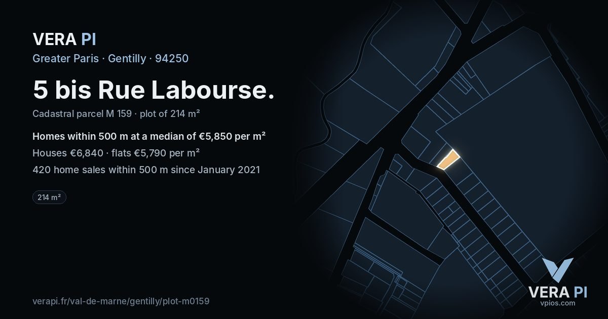 5 bis Rue Labourse, Gentilly at night – the plot lit, the parcels around coloured by the prices near them