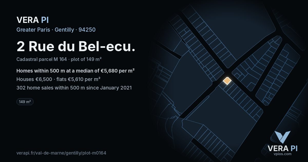 2 Rue du Bel-ecu, Gentilly at night – the plot lit, the parcels around coloured by the prices near them