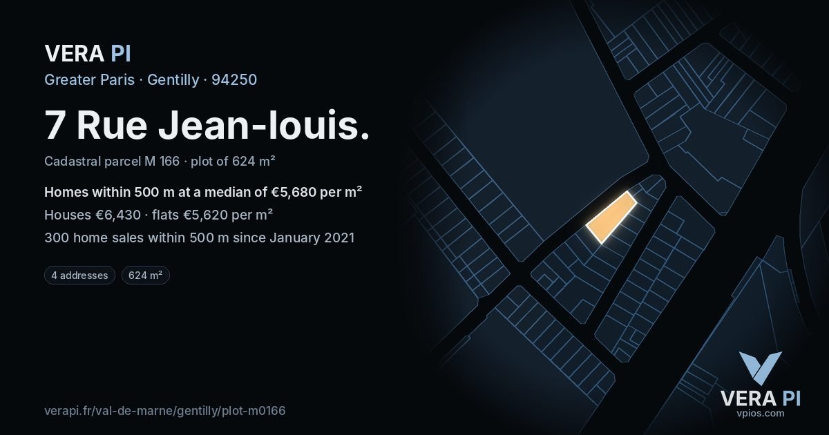 7 Rue Jean-louis, Gentilly at night – the plot lit, the parcels around coloured by the prices near them