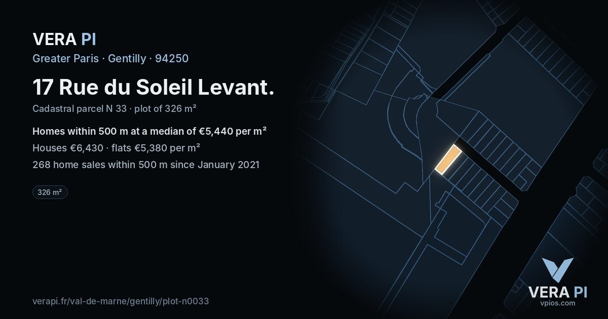 17 Rue du Soleil Levant, Gentilly at night – the plot lit, the parcels around coloured by the prices near them