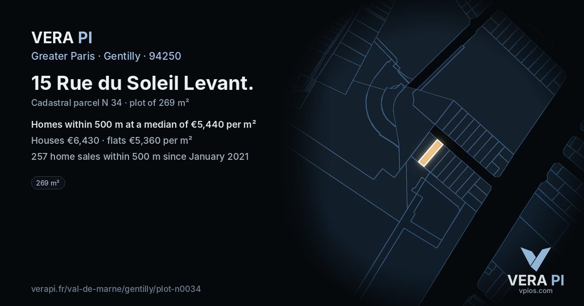 15 Rue du Soleil Levant, Gentilly at night – the plot lit, the parcels around coloured by the prices near them