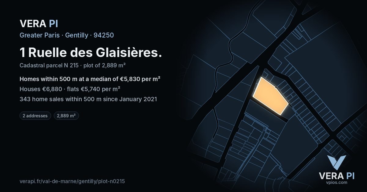 1 Ruelle des Glaisières, Gentilly at night – the plot lit, the parcels around coloured by the prices near them