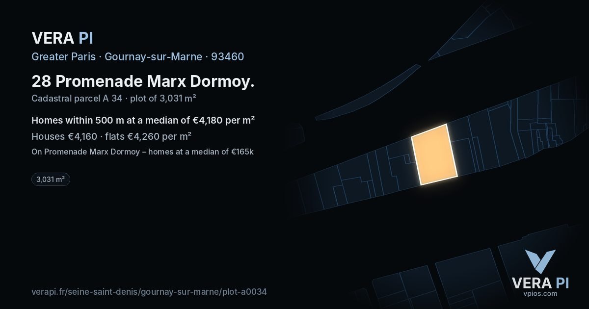 28 Promenade Marx Dormoy, Gournay-sur-Marne at night – the plot lit, the parcels around coloured by the prices near them