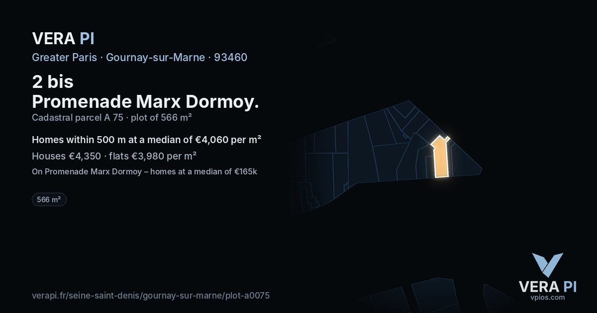 2 bis Promenade Marx Dormoy, Gournay-sur-Marne at night – the plot lit, the parcels around coloured by the prices near them