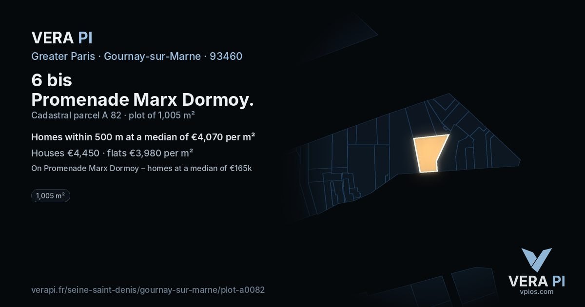 6 bis Promenade Marx Dormoy, Gournay-sur-Marne at night – the plot lit, the parcels around coloured by the prices near them