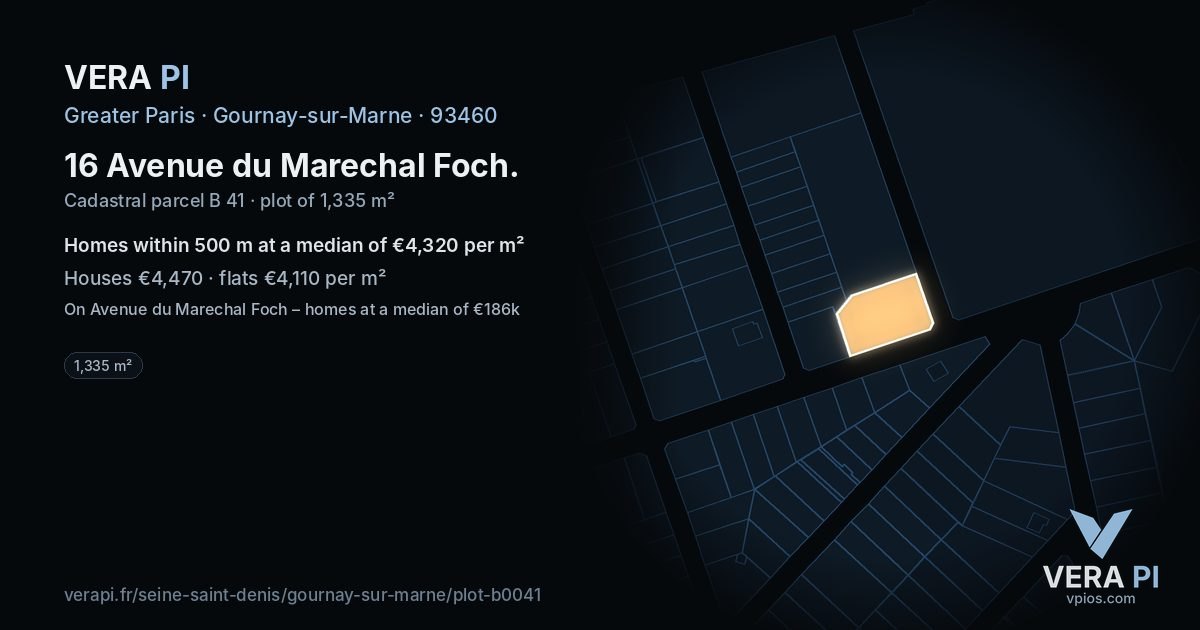 16 Avenue du Marechal Foch, Gournay-sur-Marne at night – the plot lit, the parcels around coloured by the prices near them