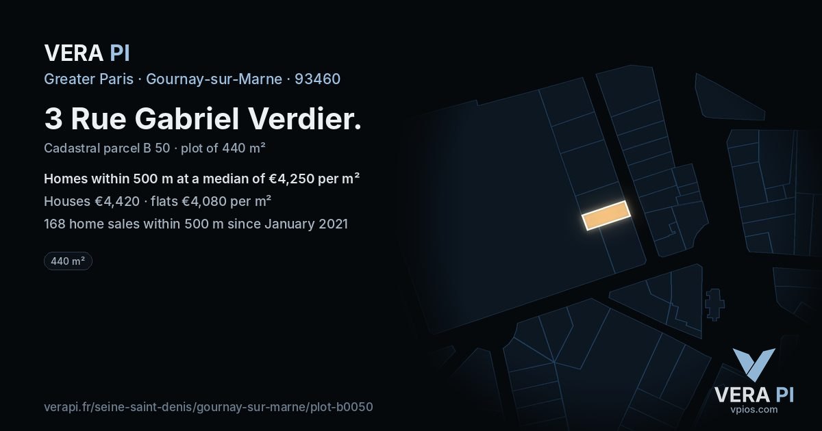 3 Rue Gabriel Verdier, Gournay-sur-Marne at night – the plot lit, the parcels around coloured by the prices near them