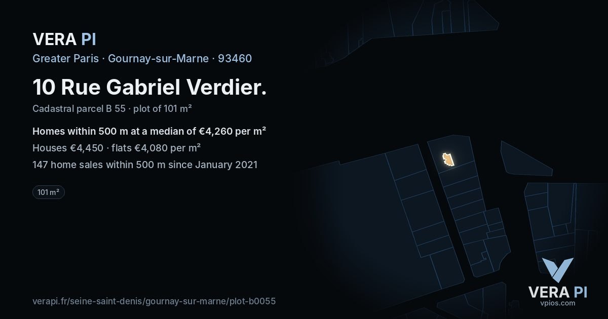 10 Rue Gabriel Verdier, Gournay-sur-Marne at night – the plot lit, the parcels around coloured by the prices near them