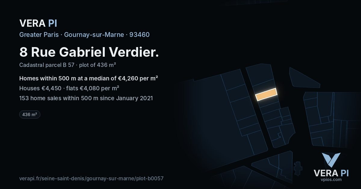 8 Rue Gabriel Verdier, Gournay-sur-Marne at night – the plot lit, the parcels around coloured by the prices near them
