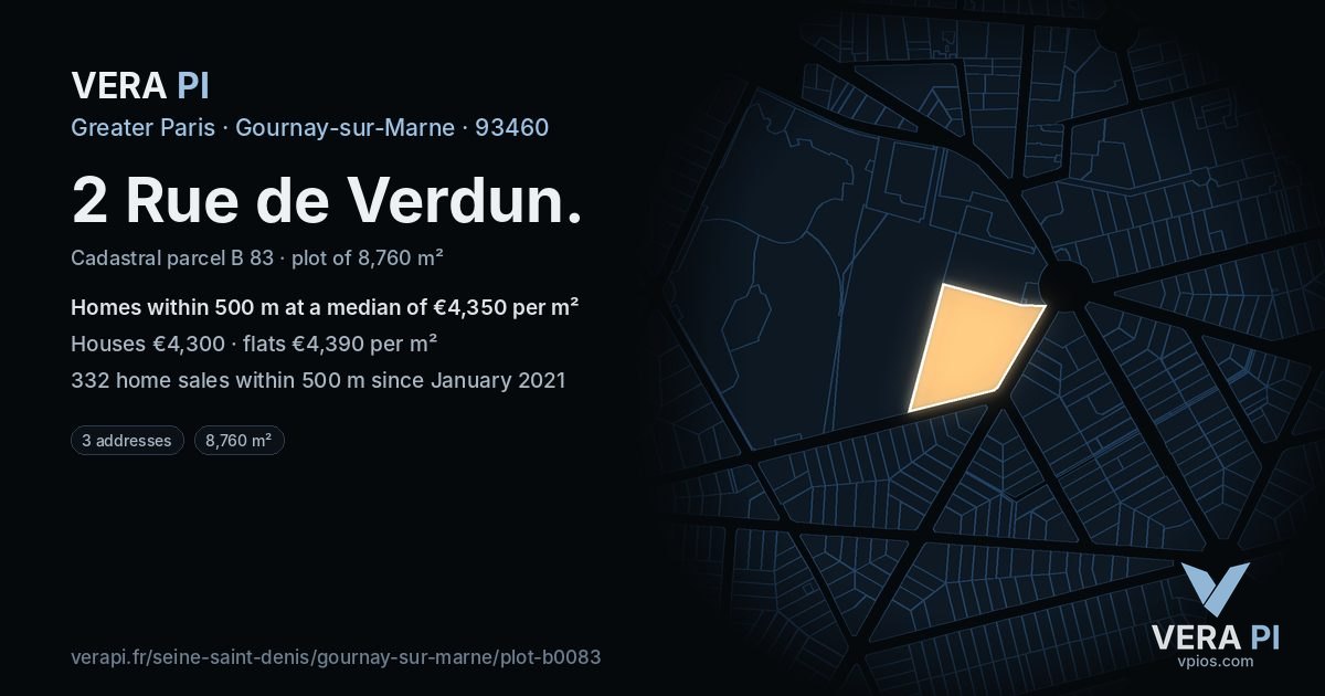 2 Rue de Verdun, Gournay-sur-Marne at night – the plot lit, the parcels around coloured by the prices near them