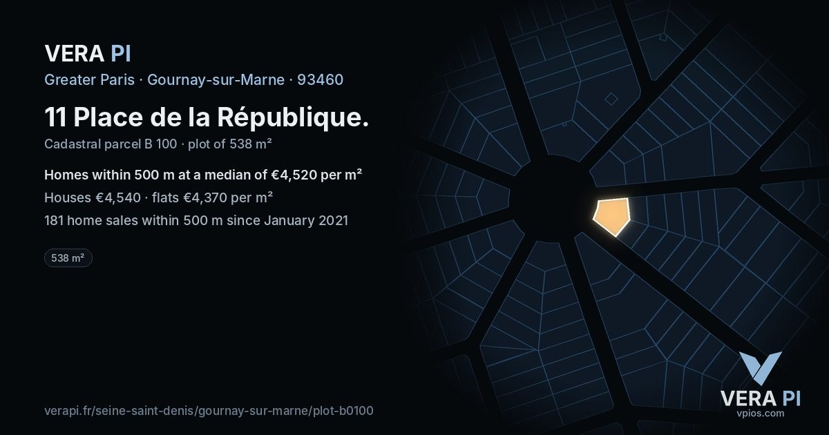 11 Place de la République, Gournay-sur-Marne at night – the plot lit, the parcels around coloured by the prices near them