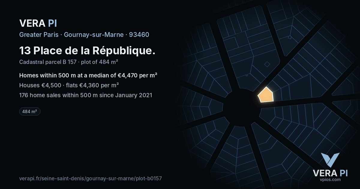 13 Place de la République, Gournay-sur-Marne at night – the plot lit, the parcels around coloured by the prices near them