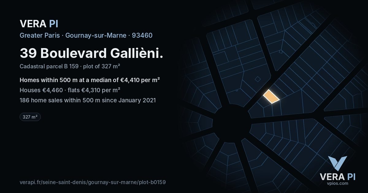 39 Boulevard Gallièni, Gournay-sur-Marne at night – the plot lit, the parcels around coloured by the prices near them