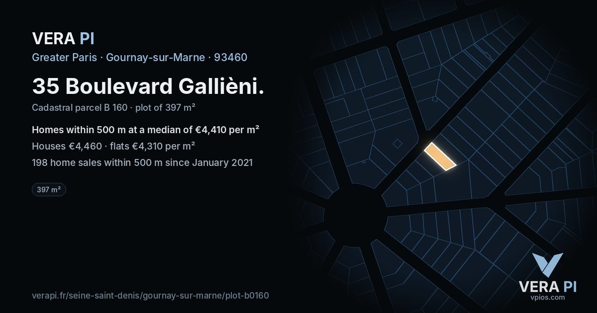 35 Boulevard Gallièni, Gournay-sur-Marne at night – the plot lit, the parcels around coloured by the prices near them