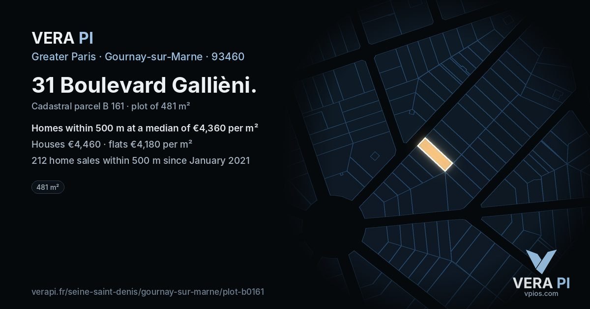 31 Boulevard Gallièni, Gournay-sur-Marne at night – the plot lit, the parcels around coloured by the prices near them