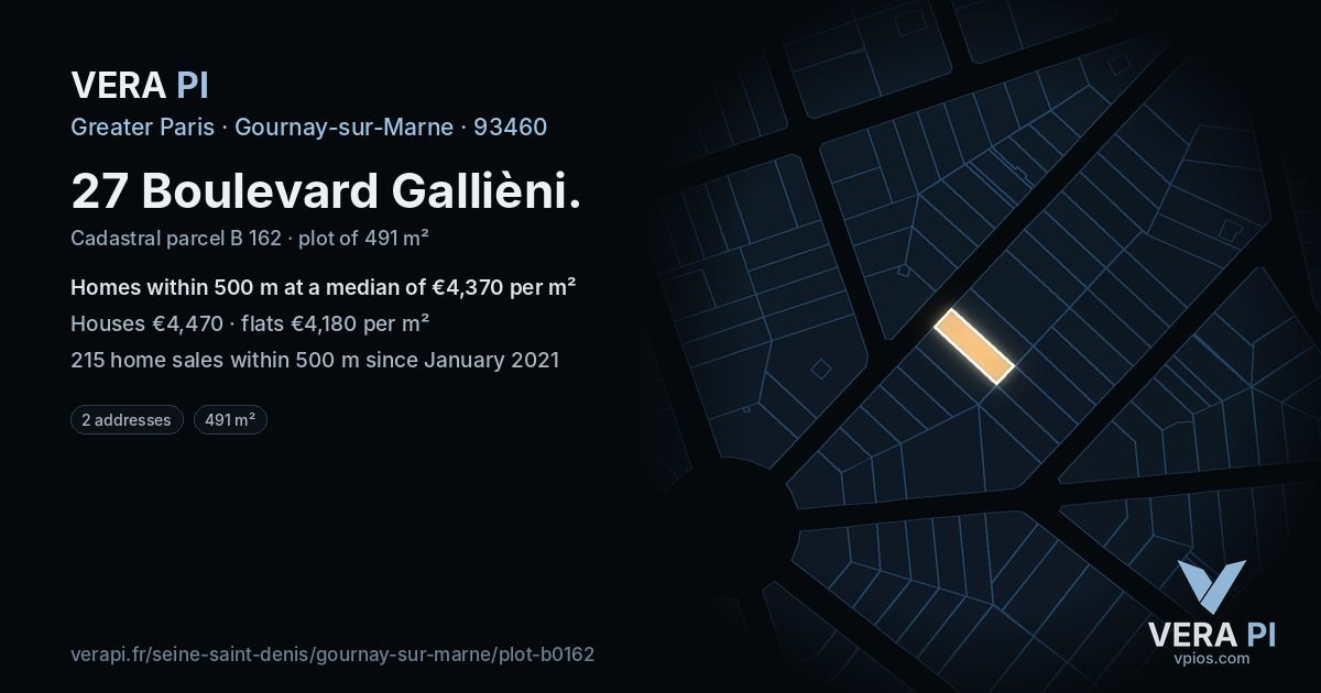 27 Boulevard Gallièni, Gournay-sur-Marne at night – the plot lit, the parcels around coloured by the prices near them
