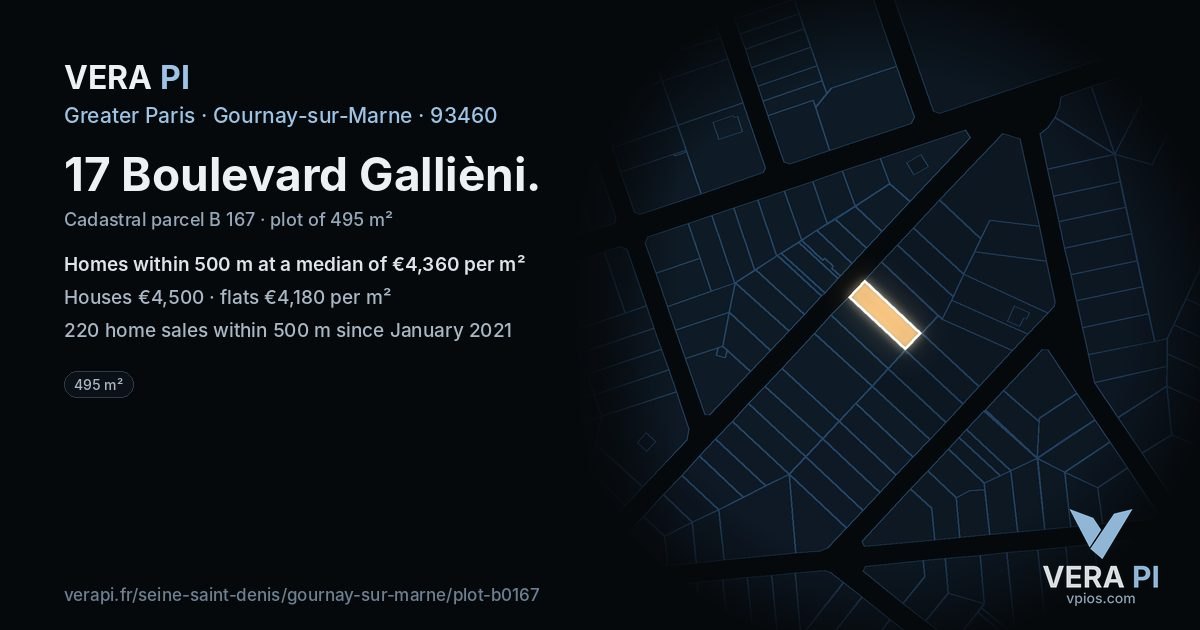 17 Boulevard Gallièni, Gournay-sur-Marne at night – the plot lit, the parcels around coloured by the prices near them