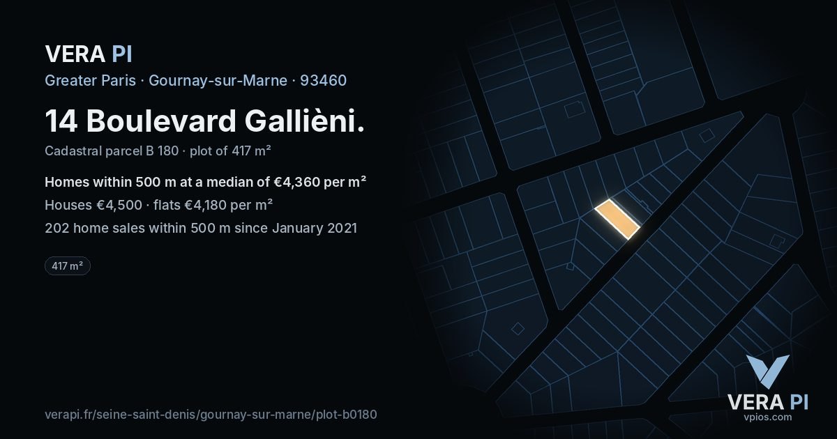 14 Boulevard Gallièni, Gournay-sur-Marne at night – the plot lit, the parcels around coloured by the prices near them