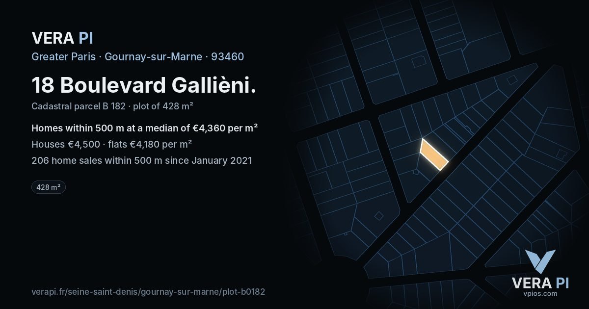 18 Boulevard Gallièni, Gournay-sur-Marne at night – the plot lit, the parcels around coloured by the prices near them