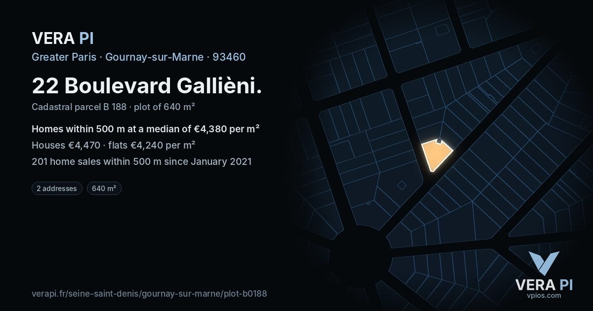 22 Boulevard Gallièni, Gournay-sur-Marne at night – the plot lit, the parcels around coloured by the prices near them