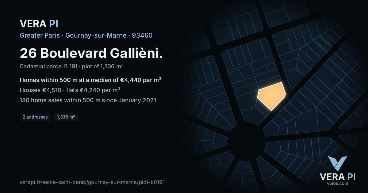 26 Boulevard Gallièni, Gournay-sur-Marne at night – the plot lit, the parcels around coloured by the prices near them